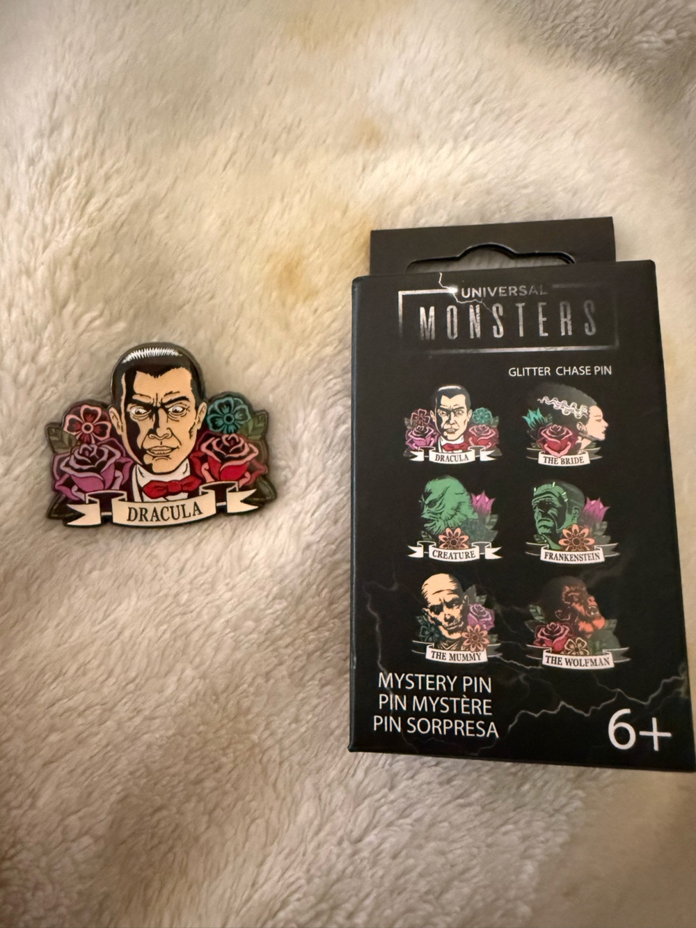 Loungefly Dracula Enamel Pin — Black, Red & Purple Floral Accents